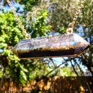 Natural Labradorite bar necklace